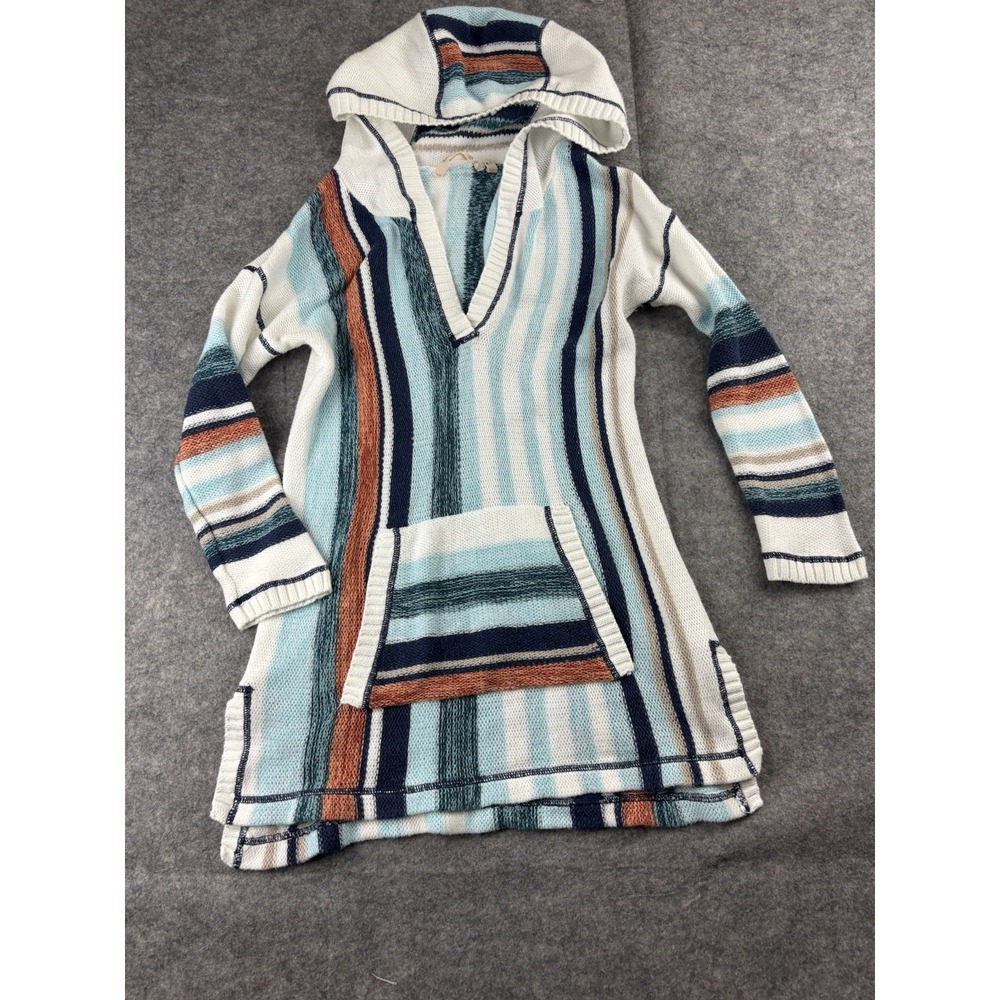 Soft Surroundings Bimini Striped Knit Pullover Hoodie Sweater Size XS Boho Beach
